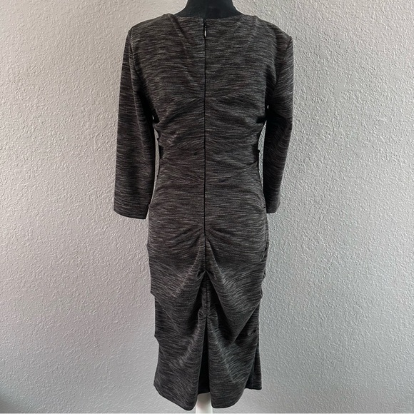 Nicole Miller Atelier Gray Ruched Bodycon Midi Dress Size L - Picture 2 of 7